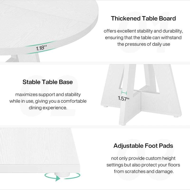 47 Inch Round Dining Table for 4, Wood Kitchen Dinner Table for Kitchen Dining Living Room