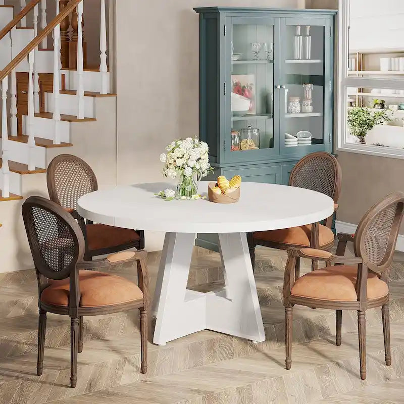 47 Inch Round Dining Table for 4, Wood Kitchen Dinner Table for Kitchen Dining Living Room