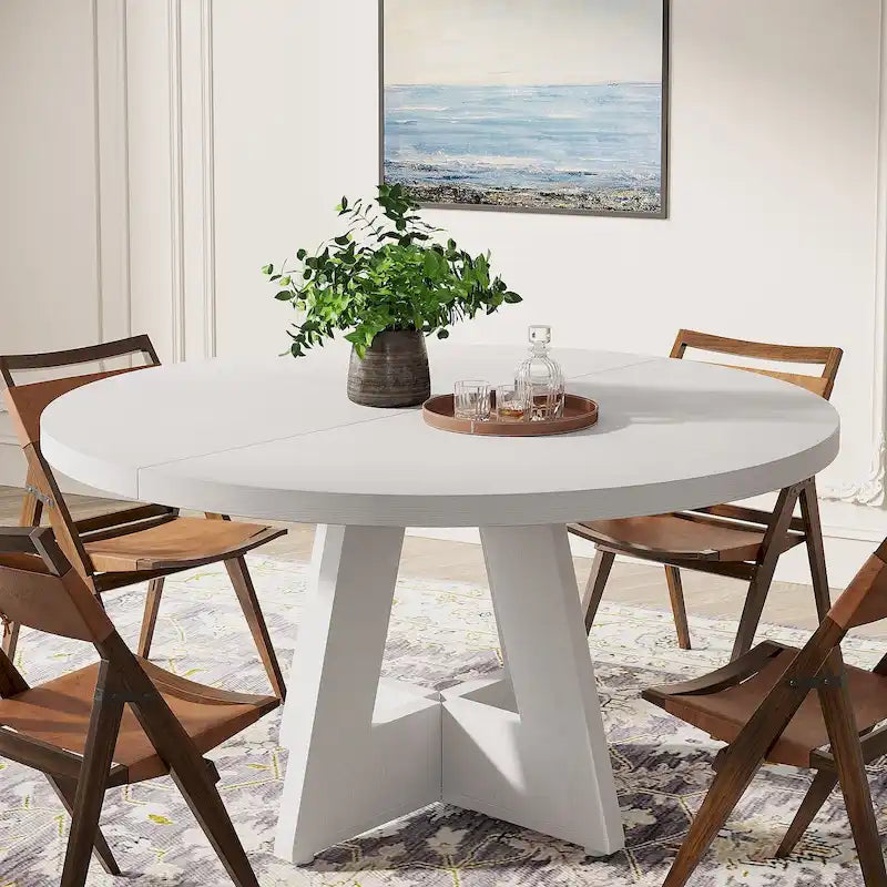 47 Inch Round Dining Table for 4, Wood Kitchen Dinner Table for Kitchen Dining Living Room