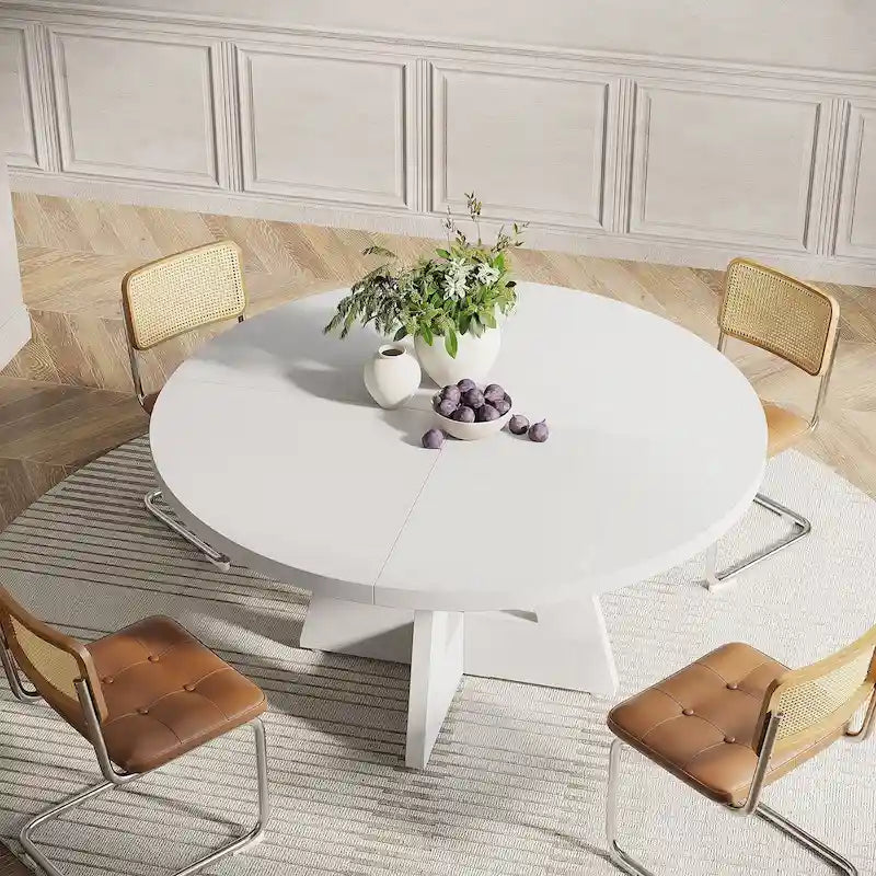 47 Inch Round Dining Table for 4, Wood Kitchen Dinner Table for Kitchen Dining Living Room