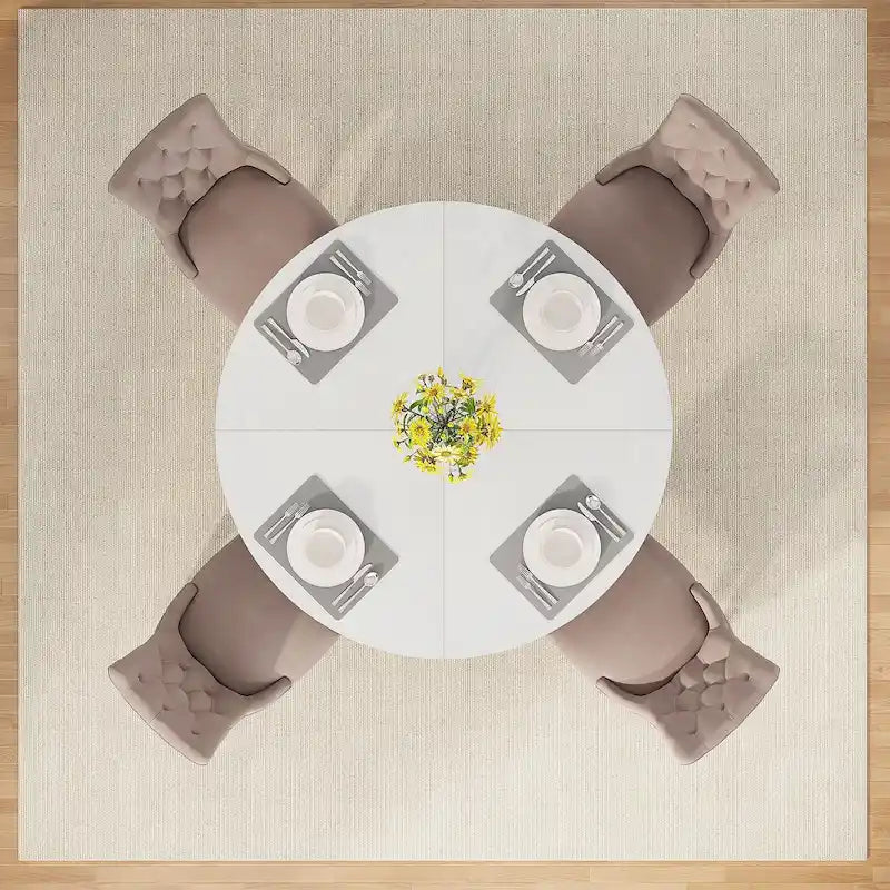 47 Inch Round Dining Table for 4, Wood Kitchen Dinner Table for Kitchen Dining Living Room