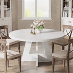 47 Inch Round Dining Table for 4, Wood Kitchen Dinner Table for Kitchen Dining Living Room