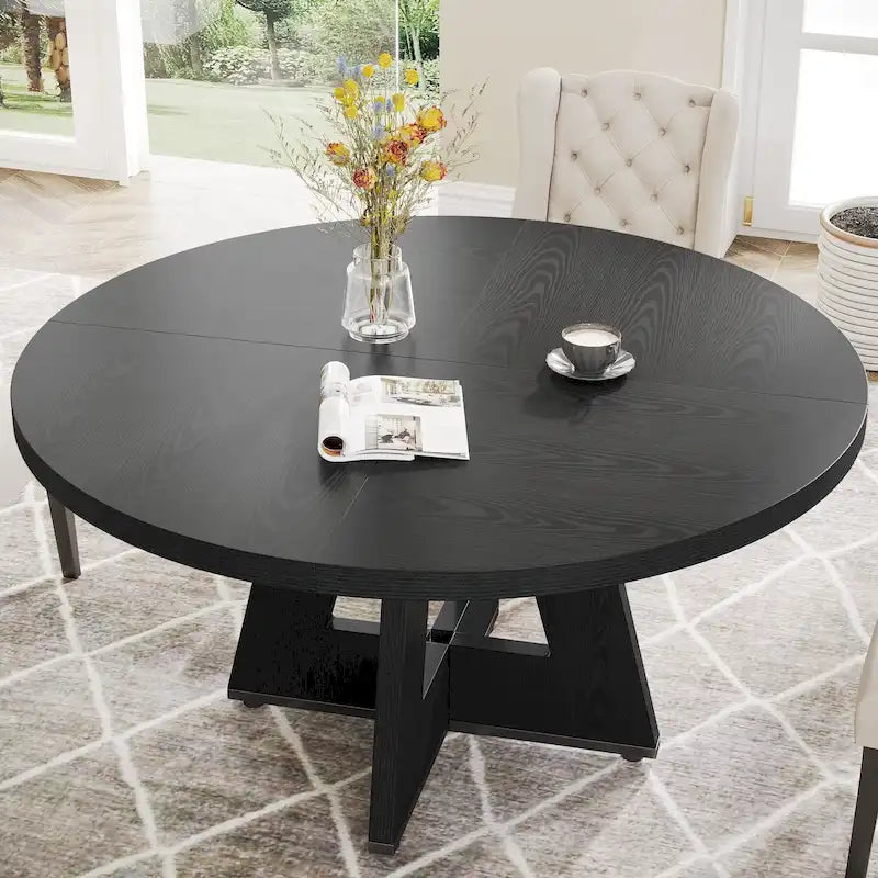 47 Inch Round Dining Table for 4, Wood Kitchen Dinner Table for Kitchen Dining Living Room