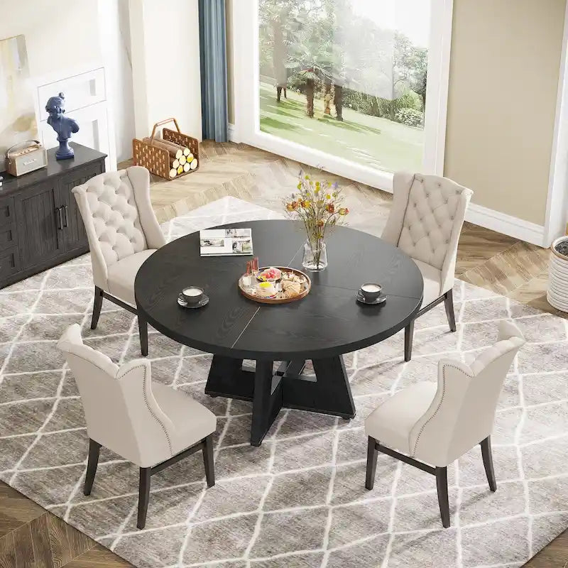 47 Inch Round Dining Table for 4, Wood Kitchen Dinner Table for Kitchen Dining Living Room
