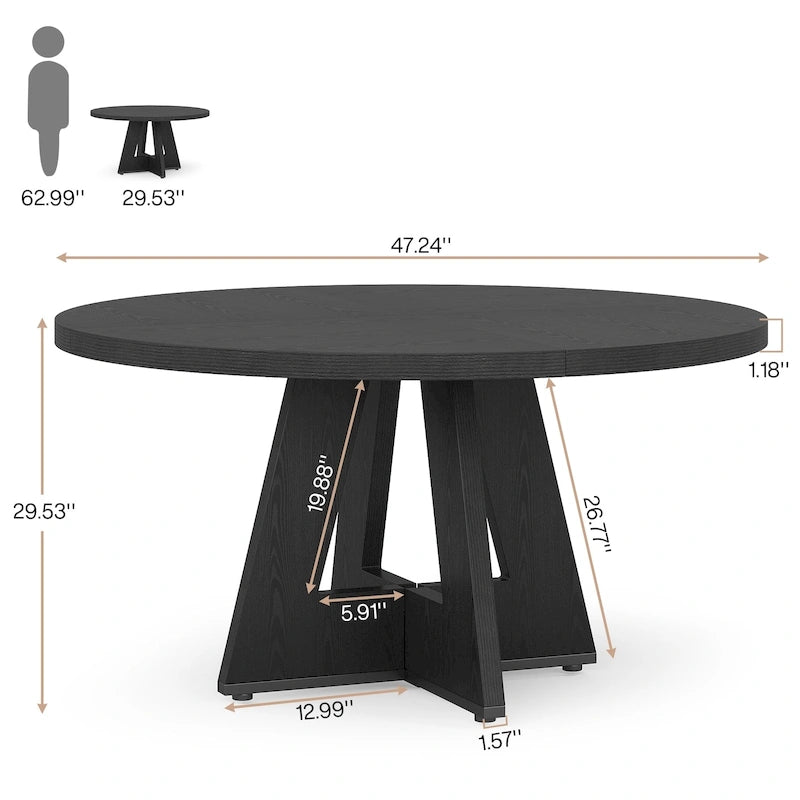 47 Inch Round Dining Table for 4, Wood Kitchen Dinner Table for Kitchen Dining Living Room