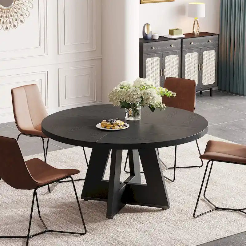 47 Inch Round Dining Table for 4, Wood Kitchen Dinner Table for Kitchen Dining Living Room