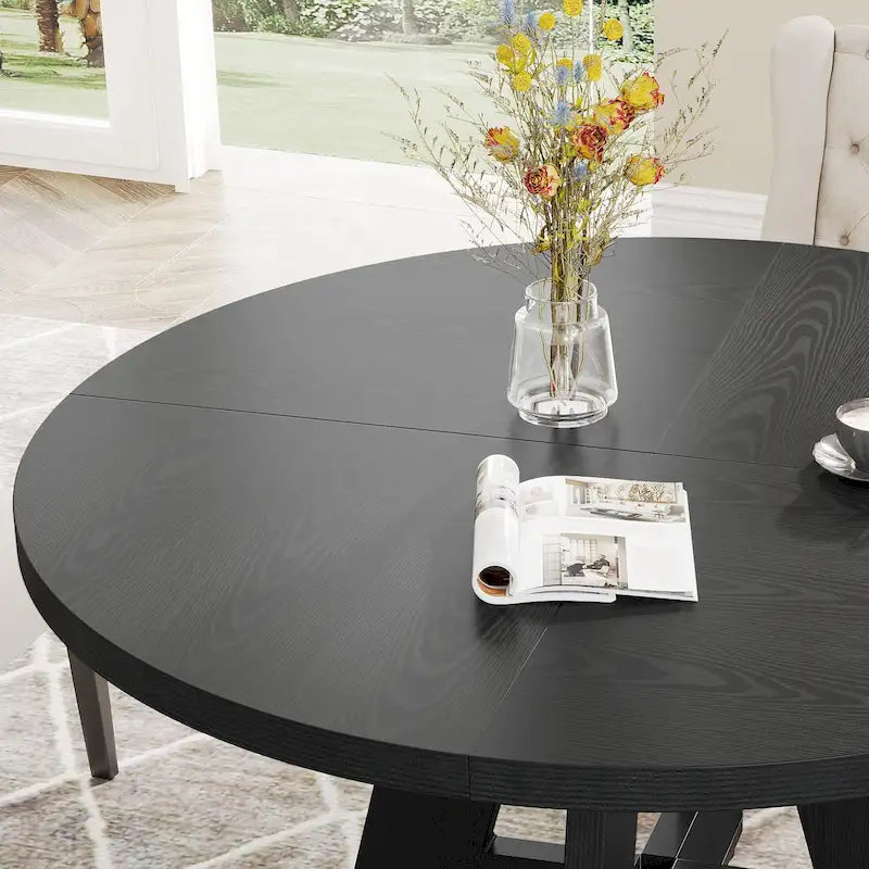 47 Inch Round Dining Table for 4, Wood Kitchen Dinner Table for Kitchen Dining Living Room