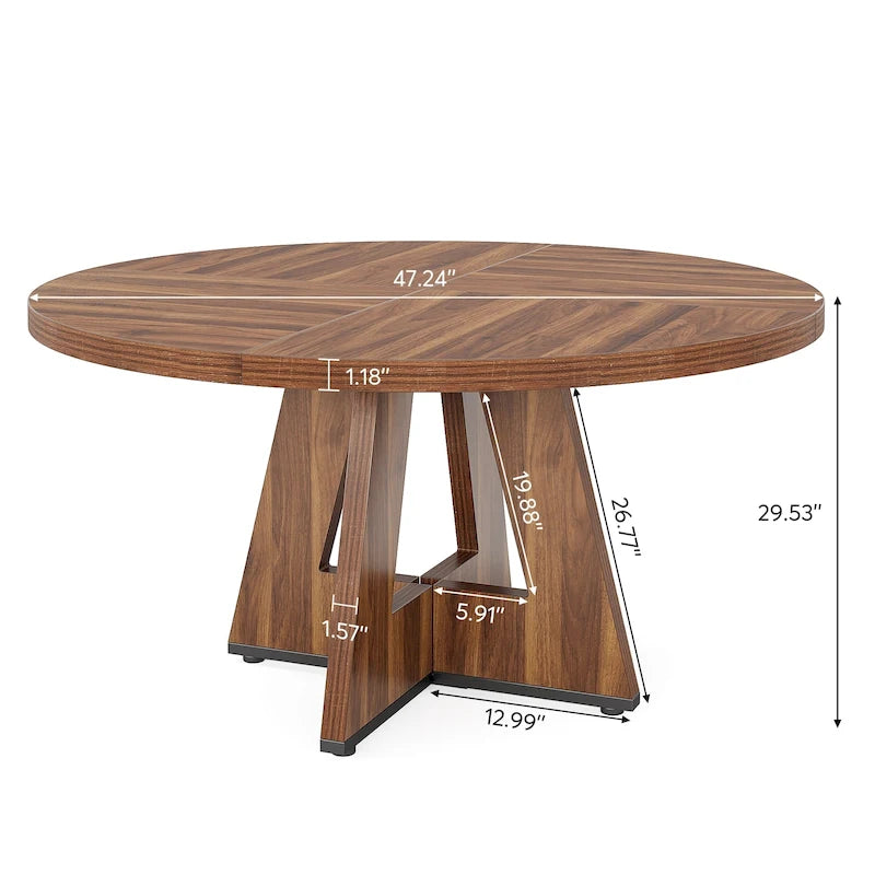 47 Inch Round Dining Table for 4, Wood Kitchen Dinner Table for Kitchen Dining Living Room
