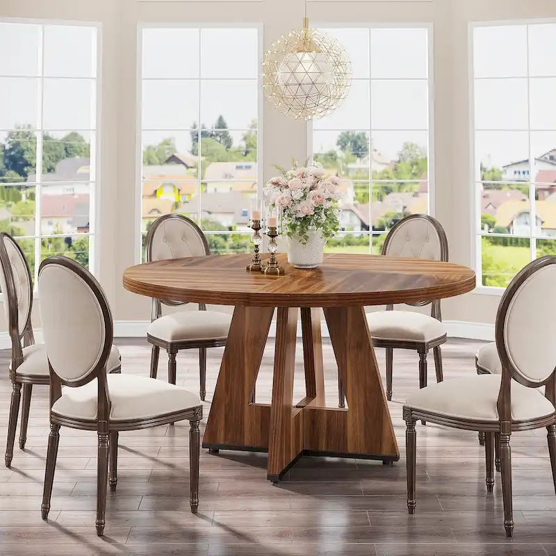 47 Inch Round Dining Table for 4, Wood Kitchen Dinner Table for Kitchen Dining Living Room