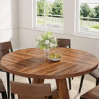 47 Inch Round Dining Table for 4, Wood Kitchen Dinner Table for Kitchen Dining Living Room