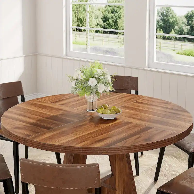 47 Inch Round Dining Table for 4, Wood Kitchen Dinner Table for Kitchen Dining Living Room