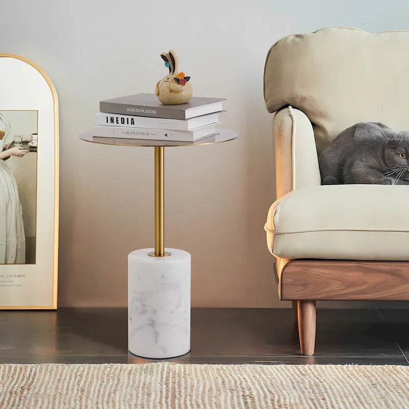 Table d'appoint ronde avec base en marbre, table d'appoint circulaire pour salon ou chevet