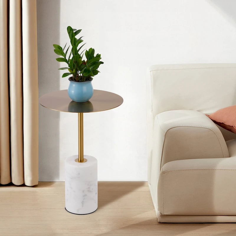 Table d'appoint ronde avec base en marbre, table d'appoint circulaire pour salon ou chevet