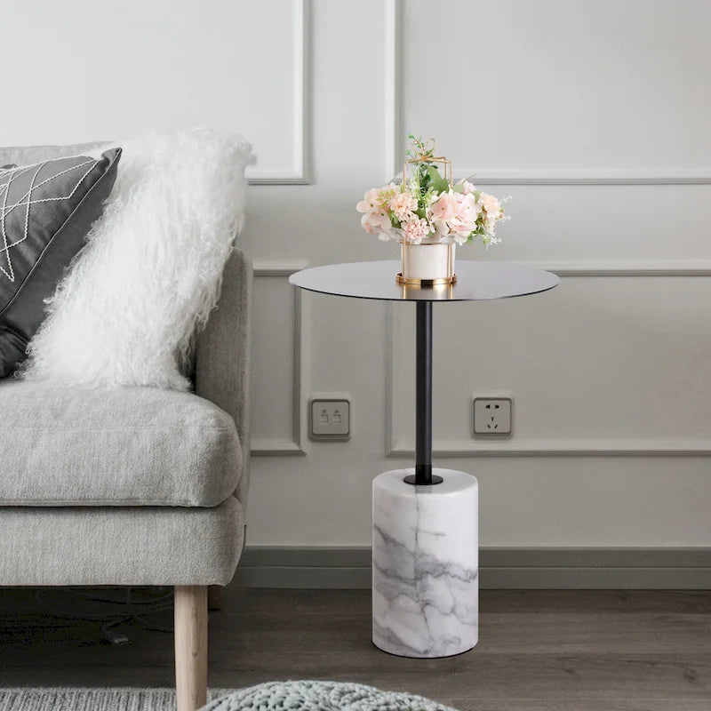 Table d'appoint ronde avec base en marbre, table d'appoint circulaire pour salon ou chevet