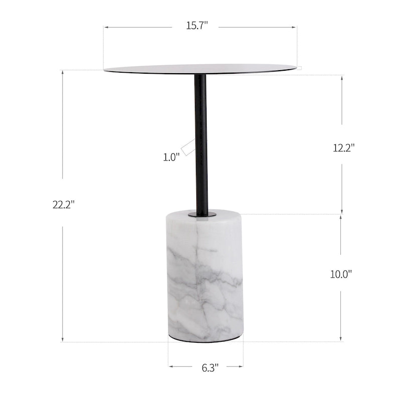 Table d'appoint ronde avec base en marbre, table d'appoint circulaire pour salon ou chevet