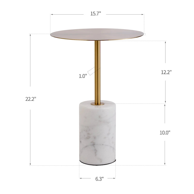 Table d'appoint ronde avec base en marbre, table d'appoint circulaire pour salon ou chevet