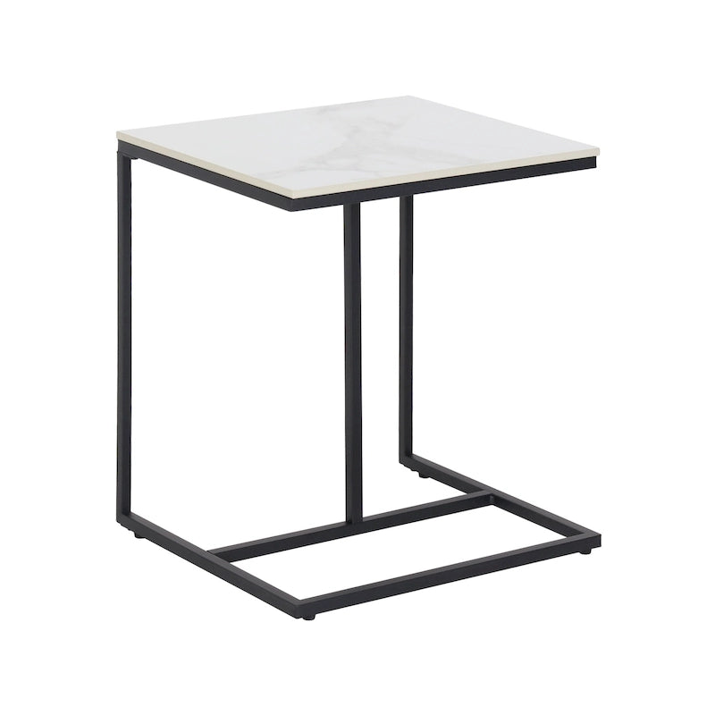 Table d'appoint de canapé en pierre frittée - Table basse d'appoint en C pour salon - 45 x 39 x 52 cm