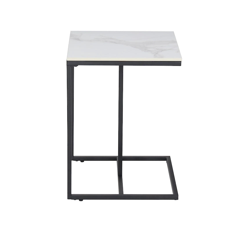 Table d'appoint de canapé en pierre frittée - Table basse d'appoint en C pour salon - 45 x 39 x 52 cm