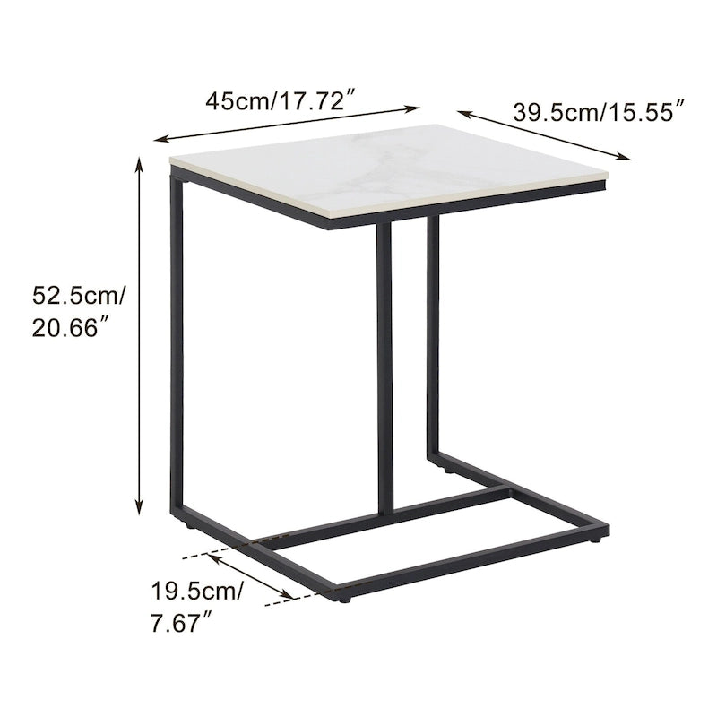 Table d'appoint de canapé en pierre frittée - Table basse d'appoint en C pour salon - 45 x 39 x 52 cm