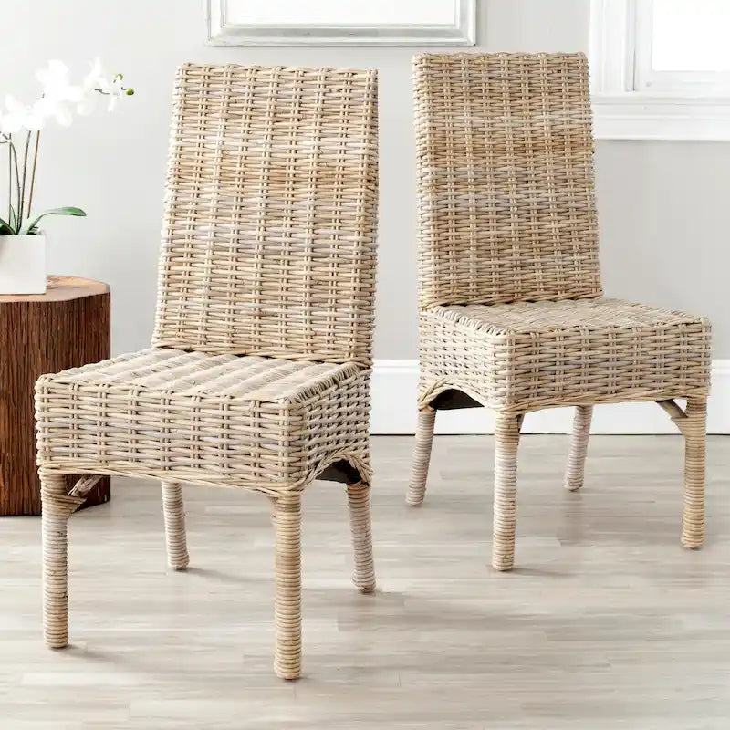 Chaise de salle à manger en osier naturel non fini (Lot de 2) - 18,5 x 18,5 x 38,1 - 19Lx19Px38H