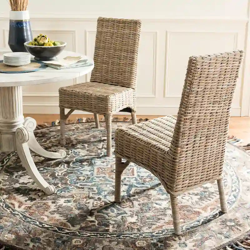 Chaise de salle à manger en osier naturel non fini (Lot de 2) - 18,5 x 18,5 x 38,1 - 19Lx19Px38H