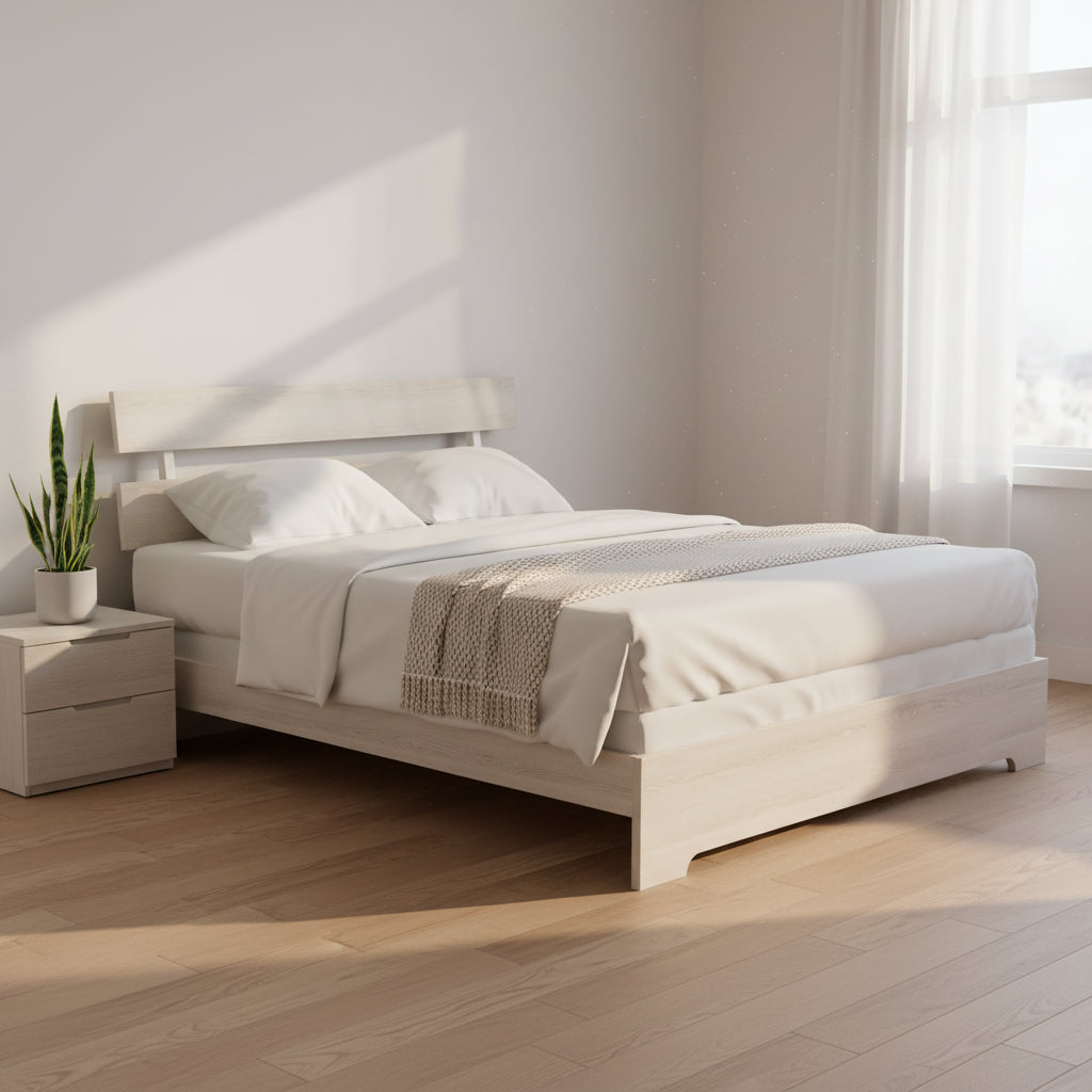 Ensemble de chambre à coucher 3 pièces blanc avec plateforme