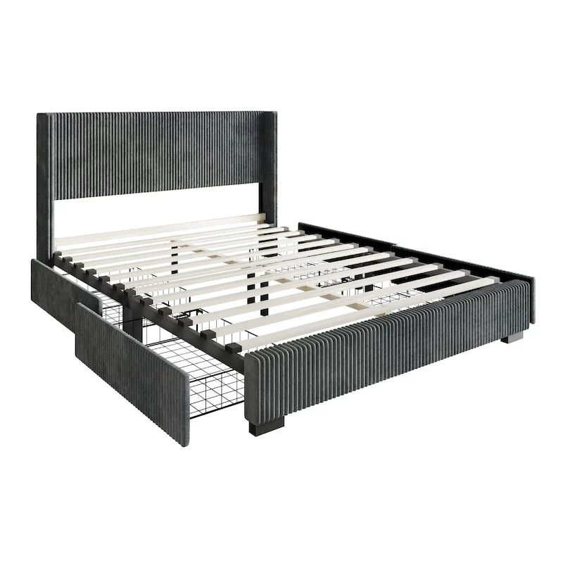 Lit plateforme capitonné avec rangement