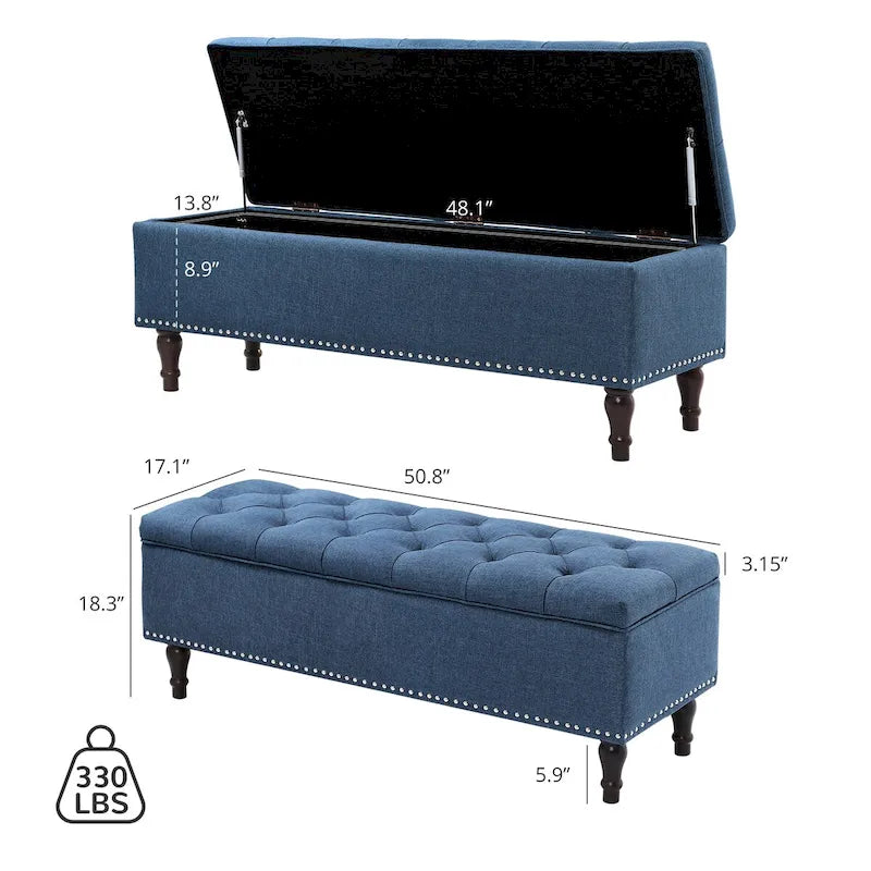 Banc de rangement capitonné, pouf rembourré avec rangement pour chambre à coucher - 50,8 L x 17,1 P x 18,3 H