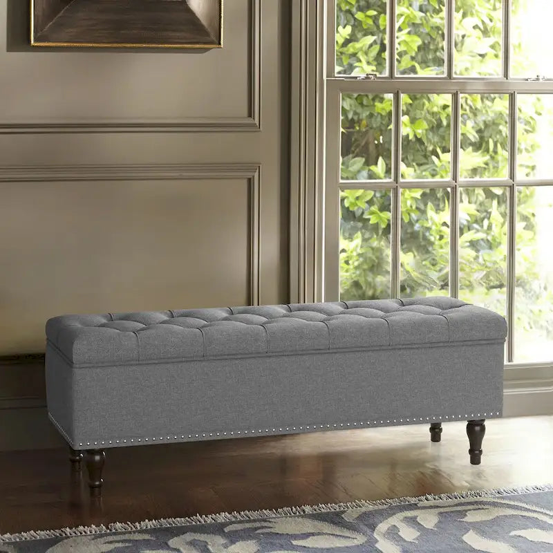 Banc de rangement capitonné, pouf rembourré avec rangement pour chambre à coucher - 50,8 L x 17,1 P x 18,3 H