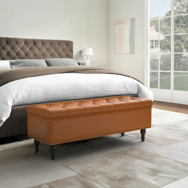 Banc de rangement capitonné, pouf rembourré avec rangement pour chambre à coucher - 50,8 L x 17,1 P x 18,3 H