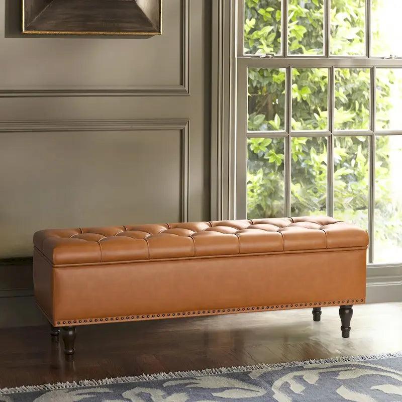 Banc de rangement capitonné, pouf rembourré avec rangement pour chambre à coucher - 50,8 L x 17,1 P x 18,3 H