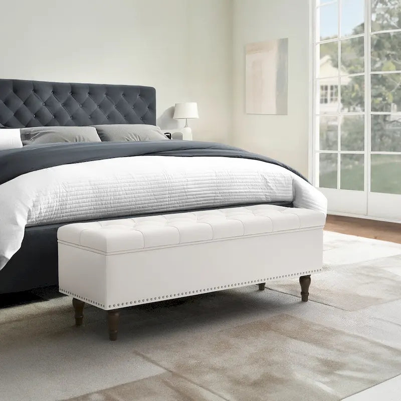 Banc de rangement capitonné, pouf rembourré avec rangement pour chambre à coucher - 50,8 L x 17,1 P x 18,3 H