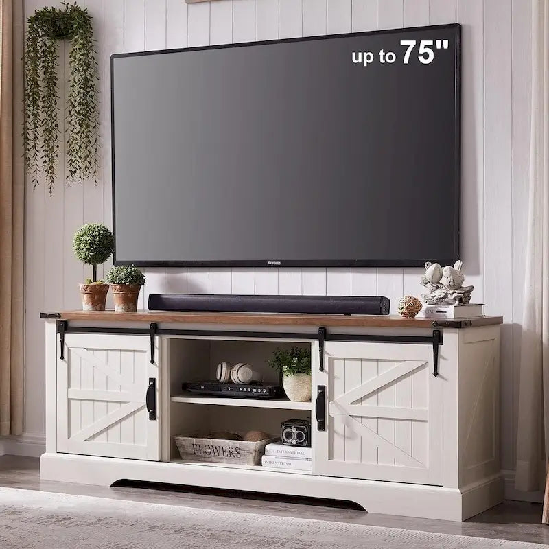 Meuble TV en bois de ferme, centre de divertissement rustique, meuble console