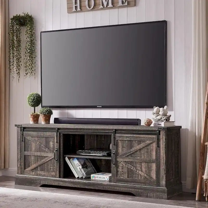 Meuble TV en bois de ferme, centre de divertissement rustique, meuble console