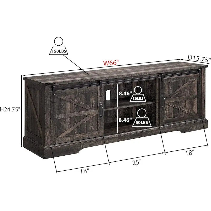 Meuble TV en bois de ferme, centre de divertissement rustique, meuble console