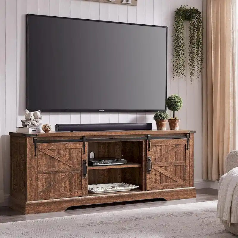 Meuble TV en bois de ferme, centre de divertissement rustique, meuble console