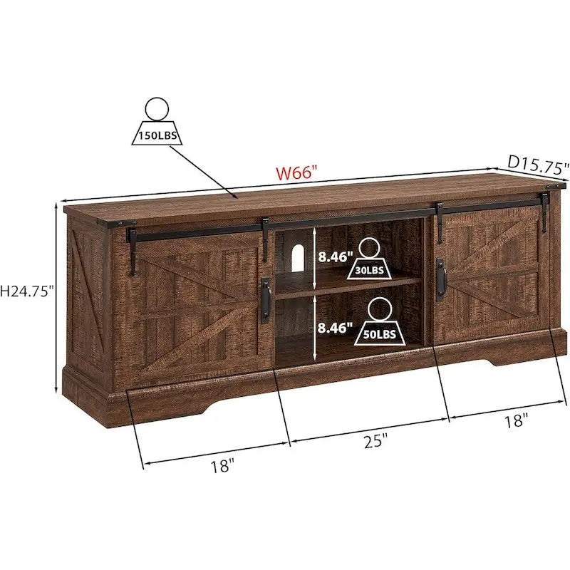 Meuble TV en bois de ferme, centre de divertissement rustique, meuble console