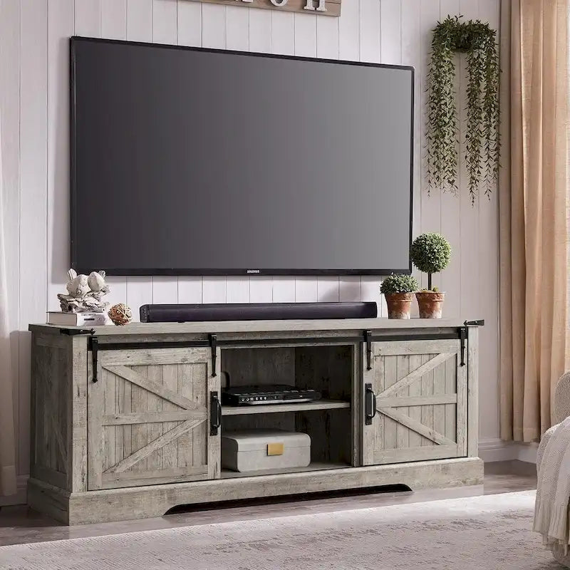 Meuble TV en bois de ferme, centre de divertissement rustique, meuble console